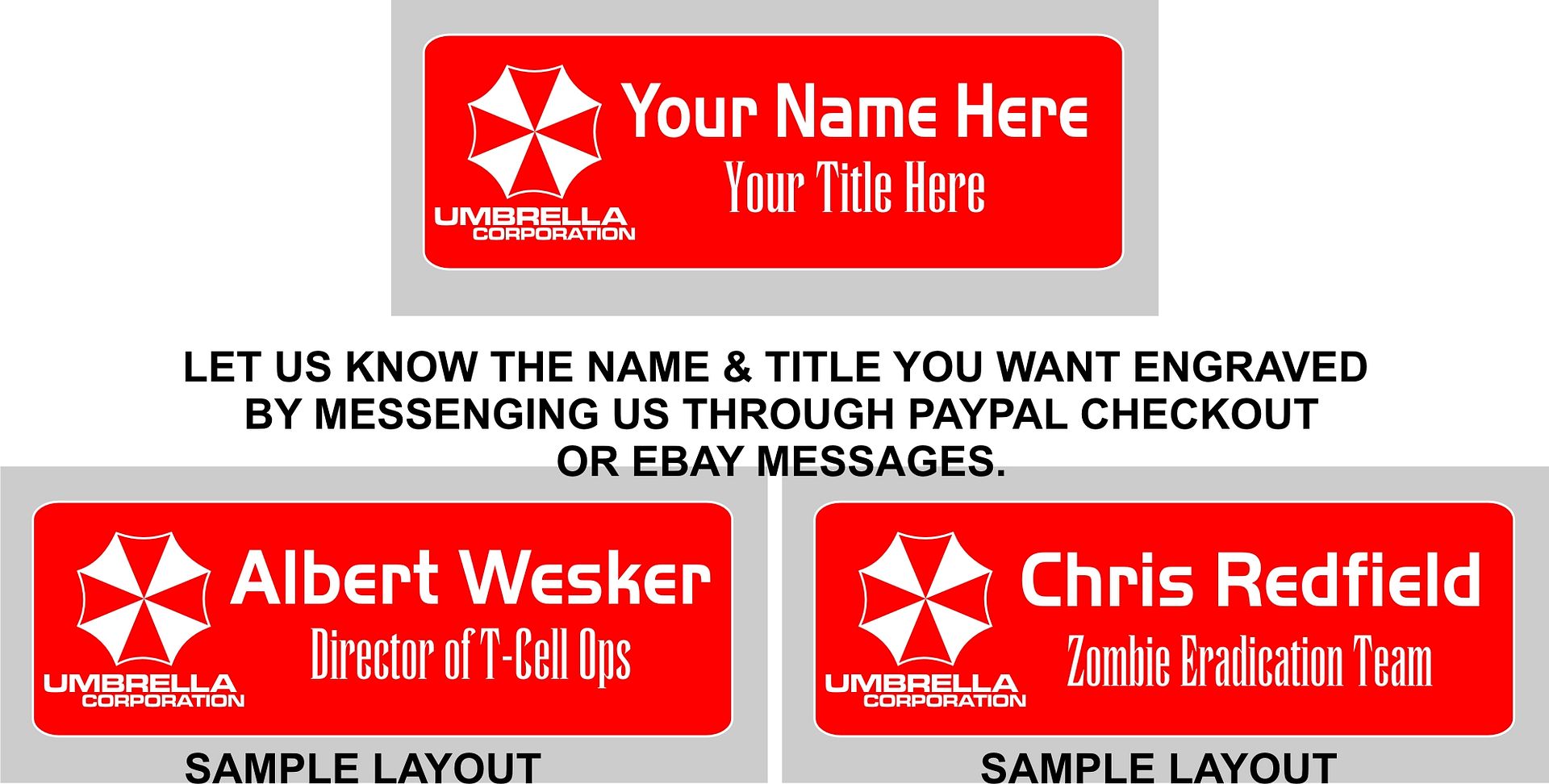 Umbrella Corporation Engraved w/ Your Name & Title Tag eBay