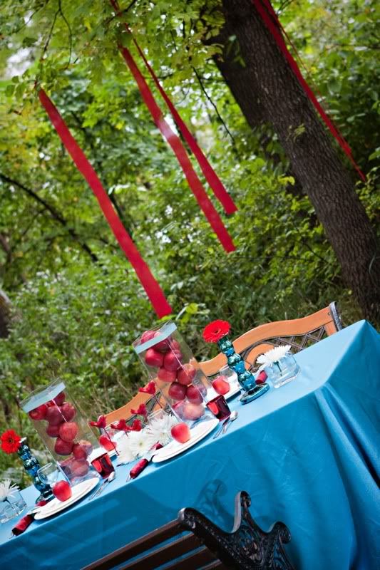 Red and teal table