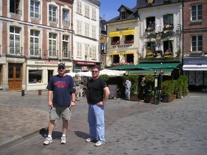 Dan and Sean in Honfleur - trying to outdo each other at sucking their guts in!