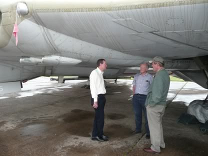Sheltering from the rain under the wing of a Valliant tanker aircraft