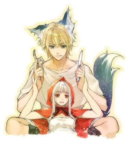 red and wolf anime couple