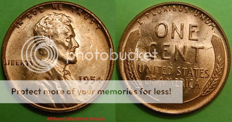 1954 D Red Brilliant Uncirculated Lincoln Cent.  