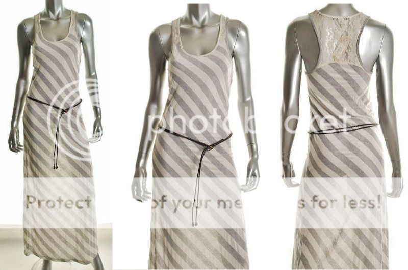 NWT American Rag GREY STRIPE DRESS Lace Racerback MAXI Striped White 